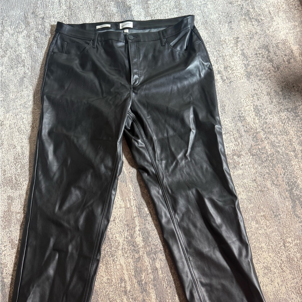 Black Faux Leather Straight Leg Pants